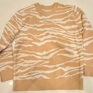 Daily Ritual Beige and Cream Zebra-Stripe Crewneck Sweater
